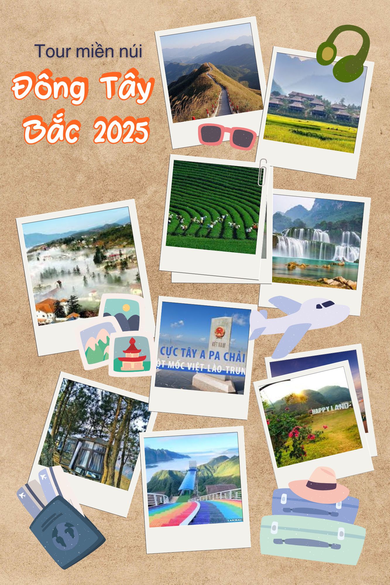 màu beige kem đầy màu sắc collage hình ảnh đơn giản moodboard du lịch Ảnh ghép dọc